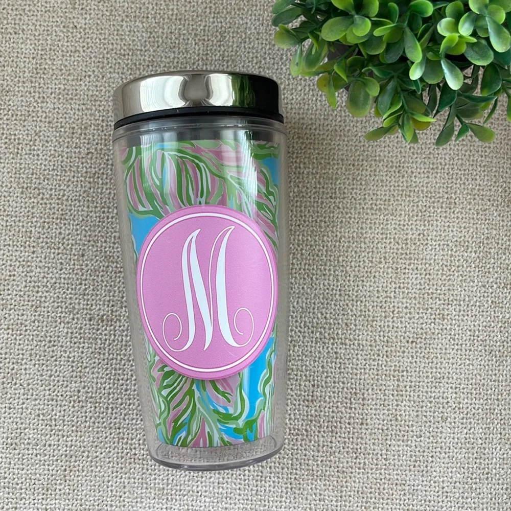 Lilly Pulitzer “M” travel tumbler 7”